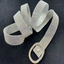 Damen Mode Strass verzierter dünner Taillengürtel, 9 Reihen voll mit Kristallen besetzter weicher Taillengürtel, stilvoller Metallhüftgürtel, vielseitig einsetzbar für Vintage-Röcke, Kleider