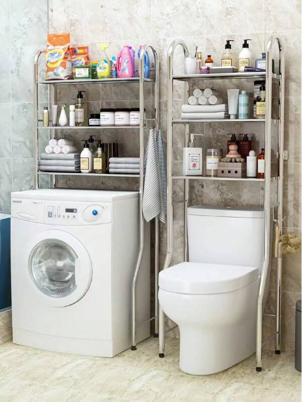 Scaffale a 3 ripiani in acciaio inossidabile per il bagno, scaffale per lavatrice a più livelli, organizzatore magico per il bagno, decorazione estiva per la casa e il ritorno a scuola