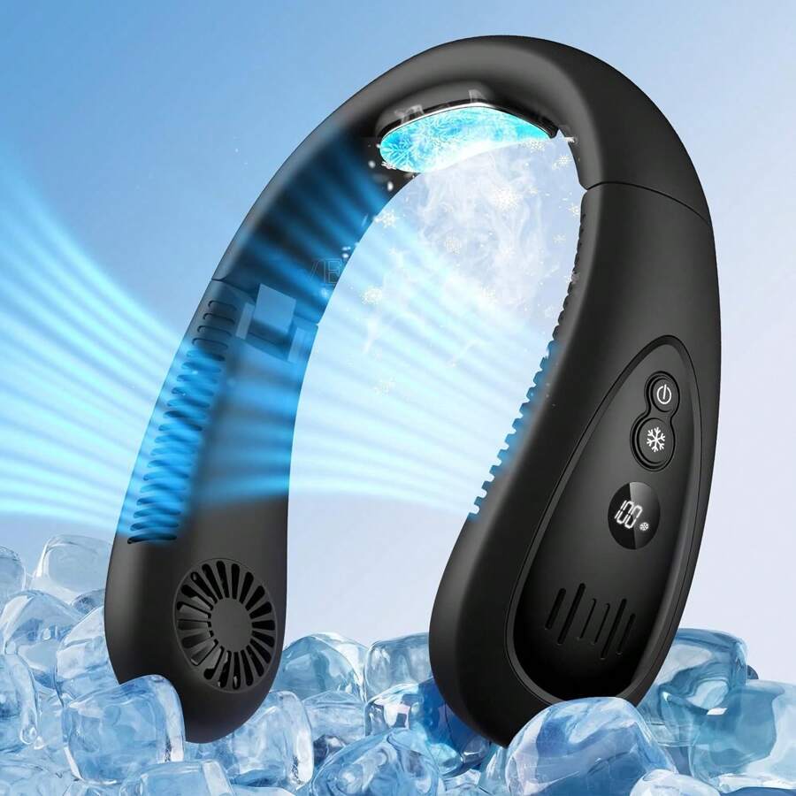 GAITIR Neck Air Conditioner, 5000mAh Portable Neck Fan With Semiconductor Cooling Airflow Bladeless USB Neck Fans Portable Rechargeable With 3 Speeds, LED Display, Personal Fan For Outdoor Travel Indoor