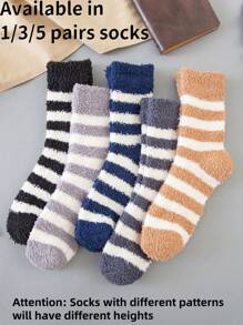 1/3/5 Đôi Tất cổ cao cổ bằng vải nỉ san hô ấm áp không rụng màu ngẫu nhiên cho nữ mùa đông - Nhiều màu - Xem 10