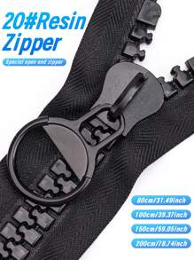 1pc Extra Large Heavy Duty Zipper, 20# Resin Teeth Open-End Zipper, No Lock Puller, Customizable Lengths: 80cm/100cm/150cm/200cm, Suitable For Tents, Bags, Etc. - Black - View 2