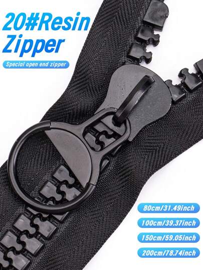 1pc Extra Large Heavy Duty Zipper, 20# Resin Teeth Open-End Zipper, No Lock Puller, Customizable Lengths: 80cm/100cm/150cm/200cm, Suitable For Tents, Bags, Etc.