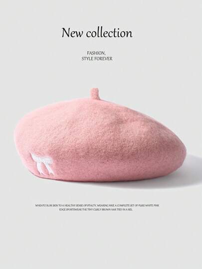 1pc Elegant Vintage Butterfly & Heart Embroidered Wool Beret Hat, Versatile For Autumn/Winter Commute