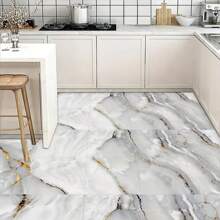 10pcs Marble Pattern Tile Stickers, Waterproof Oilproof Removable PVC Floor Sticker For Kitchen Home Decor