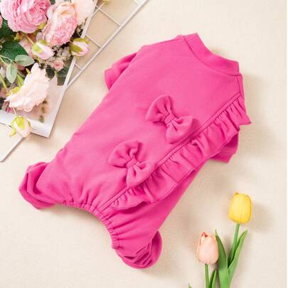 宠物狗羊毛连体衣 温暖、舒适、弹性面料 带蝴蝶结和褶边装饰