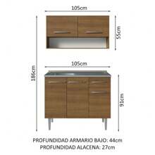 Cocina Integral Completa Modular Madesa Emilly 105cm Con Tarja 04 Color Márron - Marrón - Ver 4