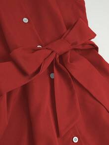 New Style Short-Sleeved Red Elegant Casual Shirt Dress For Autumn, Winter, Spring And Christmas Summer - Burgundy - View 5