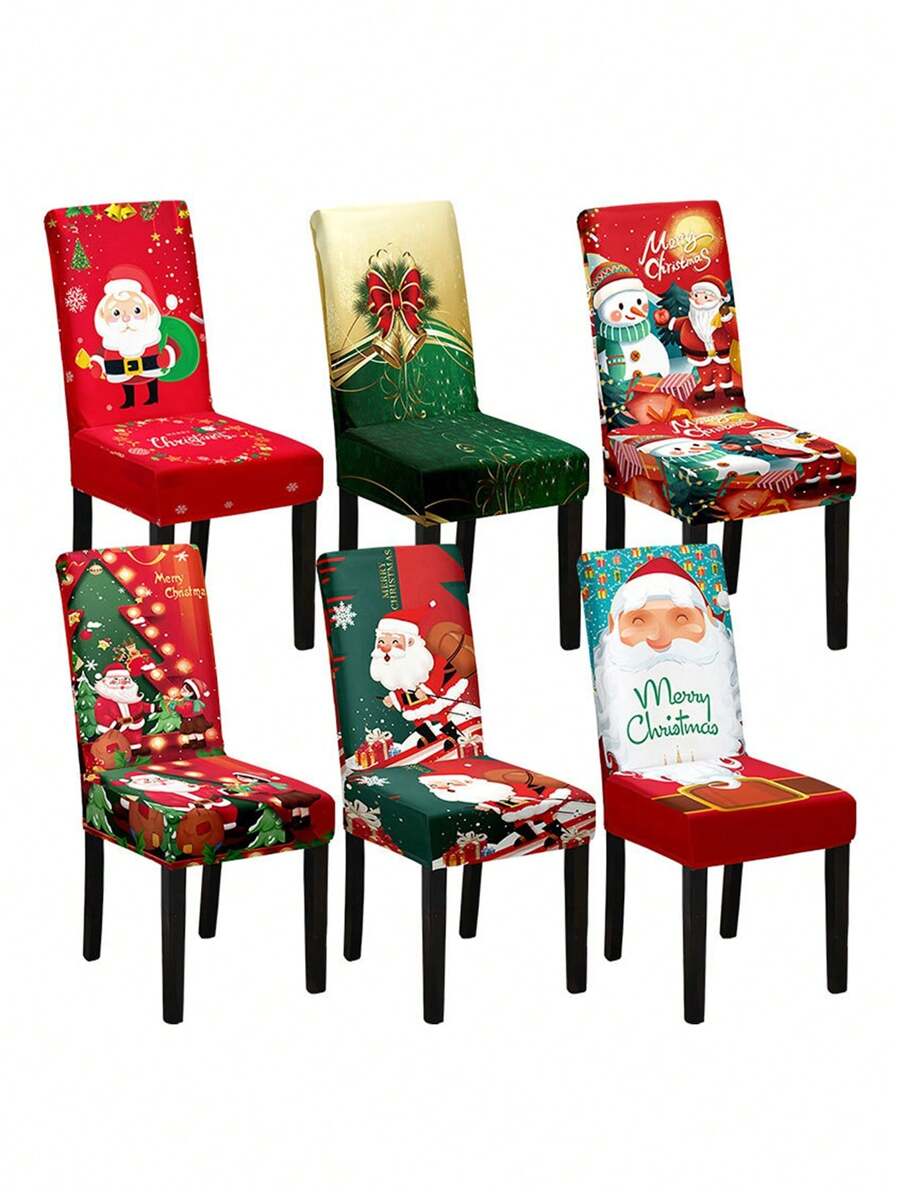 1pc/4Pcs Christmas Chair Cover, Christmas Atmosphere Decoration High Back Stretch Dining Chair Cover, Christmas Home Decor Chair Cover,Merry Christmas, Christmas Ddecorations, Christmas Party Supplies (Due To Different Production Batches, The Pattern Position And Direction Are Random)