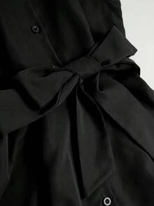 [Customized Development] New Women's Fashion Short Sleeve Solid Color Elegant Casual Shirt Dress - Black - View 5