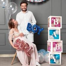 Cajas de globos blancos, con letras para Baby Shower, 1 caja con 1 letra o 1 juego de 4 cajas y letras B-A-B-Y, decoraciones de fiesta de baby shower para fiestas de cumpleaños, cajas de globos transparentes, bloques claros para fiestas de cumpleaños, duchas nupciales, revelación de género, decoraciones de cajas de globos