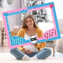 1pc Gender Reveal Birthday Party Handheld Photo Paper Frame, Pink Photobooth Prop, Party Supplies Birthday Shower Party Decoration,Christmas