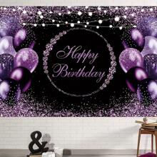 1 قطعة لافتة ديكورية لحفل عيد الميلاد بالألوان البنفسجية والأسود ، خلفية من البوليستر لطاولة كعكة عيد الميلاد ، ديكور المنزل والفناء