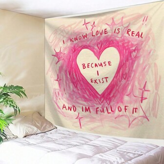 1 件真挚的爱情名言粉色印花挂毯，涤纶面料壁挂装饰，适用于客厅、卧室、办公室、家庭、派对装饰，具有悬垂效果的矩形厨房壁挂，配有 3 个钉子和 2 个夹子，壁挂，粉色挂毯