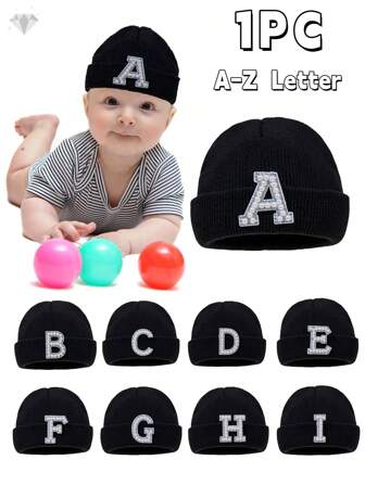 1pc Baby Infant Personalized Knitted Beanie Hat, Autumn/Winter Letter Knitted Skull Cap, Suitable For Infants And Toddlers All Year Round
