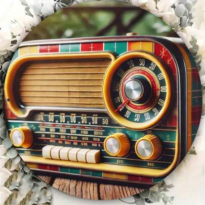 1pc Vintage Radio Receiver 7.8" Round Metal Sign Plate - High Definition Printing, Waterproof Durable, Pre-Drilled Easy To Hang, Suitable For Home, Kitchen, Garden, Office, Garage, Bedroom Decor, Multi-Purpose English Holiday Gift, Chinese New Year Home Room Wall/Room/Home/Dining Room/Bar/Cafe/Door/Yard/Garage Decor, 8x8 Inch, Random Style For Hole Position