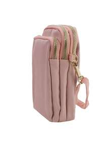 1 件迷你（11*7*5 厘米）时尚女士斜挎拉链手机单肩包女士女式多功能手提包手腕运动钱包粉色礼品斜挎包女士情人节钱包女士钱包 - 粉色 - 查看 6