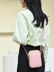 1 件迷你（11*7*5 厘米）时尚女士斜挎拉链手机单肩包女士女式多功能手提包手腕运动钱包粉色礼品斜挎包女士情人节钱包女士钱包 - 粉色 - 查看 2