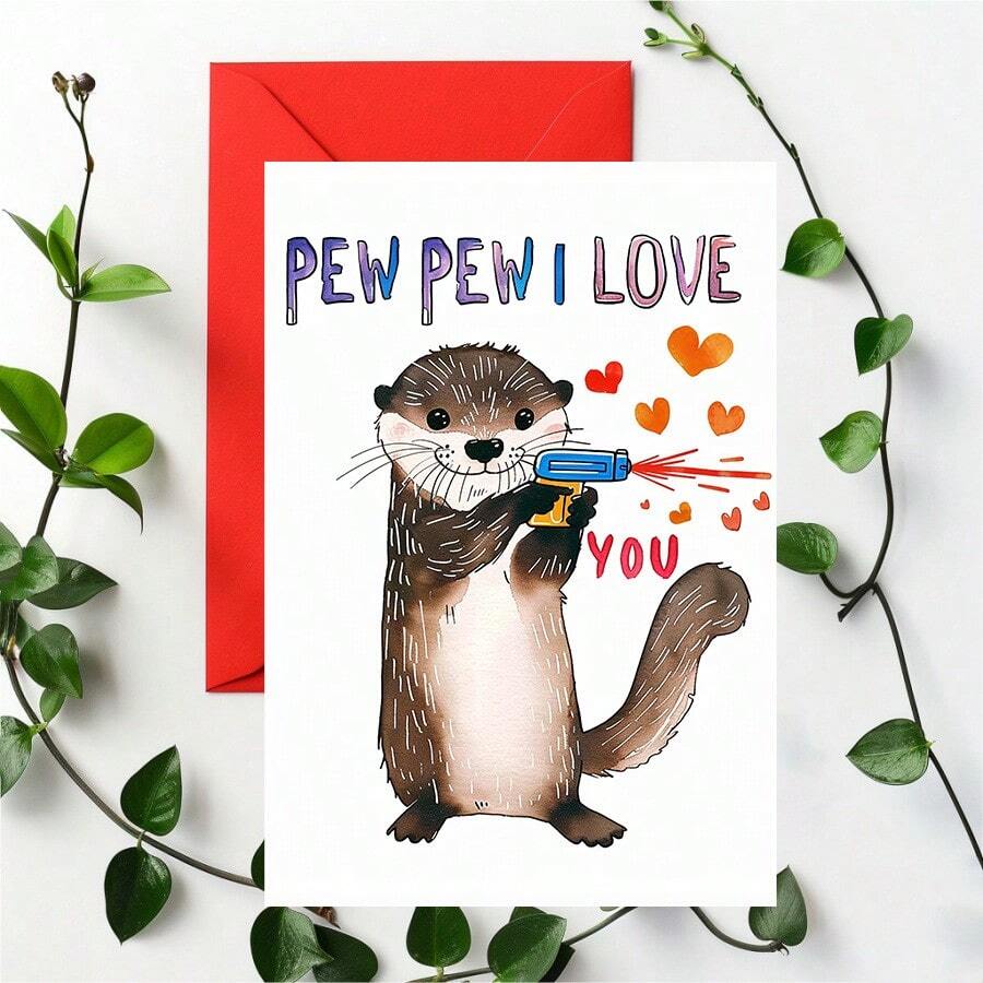 1pc/2pcs Charming And Interesting Otter Love Confession Card, Birthday Card, Invitation Card With Envelope, Perfect Gift For Couples, Wife/Husband, Couple On Valentine's Day, Anniversary, Christmas, Father's Day