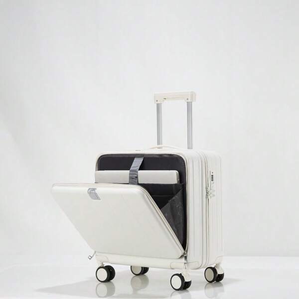 Maleta de negocios multifuncional de 18" con cerradura con contraseña, maleta de viaje con apertura frontal, con ruedas giratorias, equipaje de viaje a prueba de agua, equipaje de mano para el verano en color blanco
