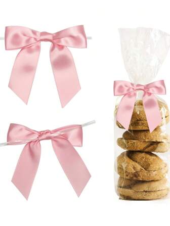 12 件粉色 3.5 英寸扭结蝴蝶结，用于糖果袋，粉色缎带蝴蝶结，用于礼品包装，预制蝴蝶结，用于工艺品、派对礼品、婚礼、送礼会装饰，情人节