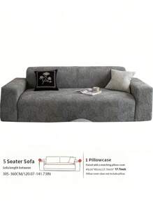1pc Geometric Lines Jacquard Plush Sofa Slipcover, Elastic One-Piece Couch Cover In Simple Style, Pet-Friendly Non-Slip Dirt-Resistant Machine Washable Sofa Protector For All Seasons, Comes With 1pc 45*45cm Cushion Cover - Dark Grey - View 14