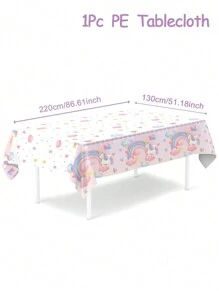 1 件 130*220 厘米彩虹独角兽图案塑料一次性桌布、桌布、婴儿淋浴性别揭秘派对生日派对桌面装饰、家居装饰、生日装饰、户外野餐装饰、独角兽主题派对装饰 - 彩虹獨角獸 - 查看 3