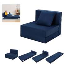 Folding Sofa Bed, Foldable Couch Bed With Pillow, Convertible Sleeper Chair Folding Sofa Mattress, Futon Floor Couch With Memory Foam Washable Cover For Living Room/Bedroom/Guest, Single Size - 藏蓝色 - 查看 1