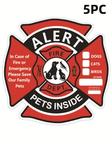 5pcs Pet Alert Sticker,Warning Emergency Fire Rescue Stickers Waterproof Decals,Save Our Cats/Dogs In Emergency Fire Situations, Firefighters Will Use Alarm Sticker To Rescue Our Family From Windows, Doors, Or Houses - Multicolor - View 16