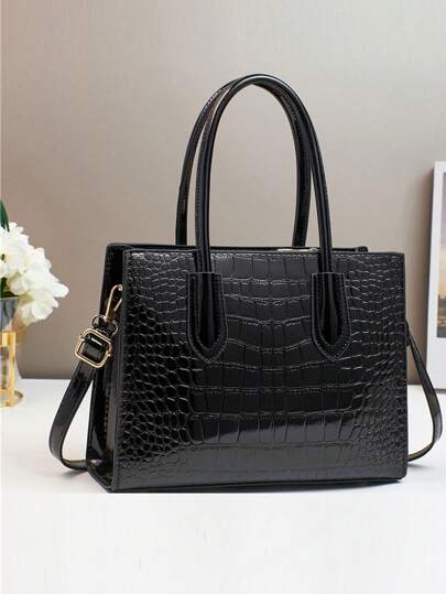 全新纯色牙签纹理时尚女士小方形手提包、单肩包、斜挎包、多功能、休闲、宽敞、适合旅行、购物中心、大容量、双色、轻便奢华返校休闲时尚包