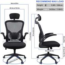 JAJALUYA Office Chair Mesh Computer Chair With Adjustable Headrest And Lumbar Support Desk Chair Ergonomic Office Chair With Flip-Up Armrest For Home Office Study Black - Black1 - View 3