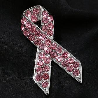 5/2pcs Shiny Crystal Ribbon Brooches, Women Breast Cancer Awareness Pins, Pink Ribbon Ruby AIDS Hope Ribbon Brooches, Accessories To Decorate Women's Clothes, Hats, Bags And Scarves, Jewelry Gifts For Women With Breast Cancer