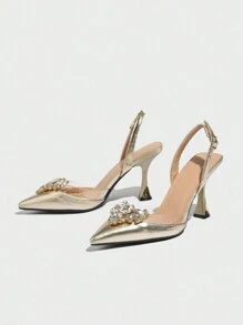 1. Giày sandal nữ mùa hè mới thanh lịch, gót cao trong suốt đính đá hình trái tim, mũi nhọn màu vàng kim, sandal cao gót hở mũi quai sau thời trang cho nữ, sandal vàng kim gợi cảm và thời trang, thanh lịch và thoải mái cho đi làm, mua sắm, dự tiệc, dạ hội, lễ hội âm nhạc, Ngày của Mẹ, giày cao gót nữ/giày gót thấp/giày nữ - Vàng - Xem 7