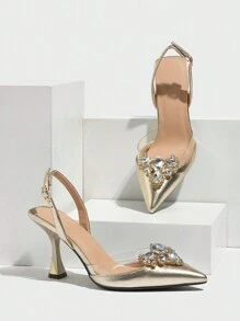 1. Giày sandal nữ mùa hè mới thanh lịch, gót cao trong suốt đính đá hình trái tim, mũi nhọn màu vàng kim, sandal cao gót hở mũi quai sau thời trang cho nữ, sandal vàng kim gợi cảm và thời trang, thanh lịch và thoải mái cho đi làm, mua sắm, dự tiệc, dạ hội, lễ hội âm nhạc, Ngày của Mẹ, giày cao gót nữ/giày gót thấp/giày nữ - Vàng - Xem 5