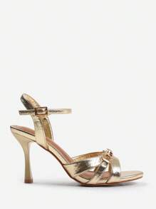Where’s That From ADANA WIDE FIT MID HEELS WITH METAL DETAILING IN FAUX LEATHER - Gold Crease PU - View 3