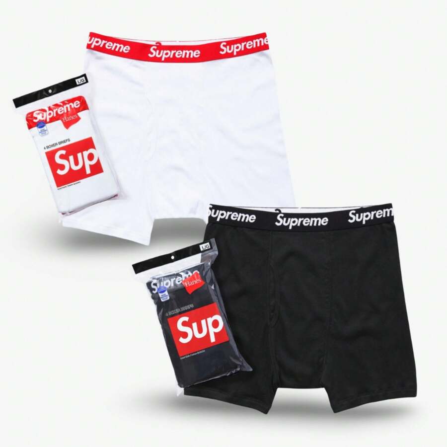 Supreme X Hanes Boxer Briefs (paquete de 4) Ropa interior blanca o negra Ropa de calle acogedora Moda Unisex Adulto - Blanco - Ver 1