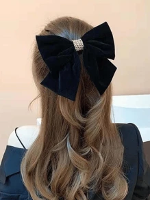 1pc Long Velvet Hair Bow Black Bow Hairpin Ribbon Velvet Hairpin Big Bow Hairpin Hairpin Velvet Bow Hairpin Headpiece Ladies Hairstyle Valentine's Day Accessories Valentines Hair Clips Claw Clips Hair Claws Hair Slide Hair Barrettes, School Stuff, Hair Accessories - Black a - View 2