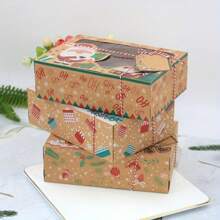 1/3/9/12pcs Christmas Gift Boxes With Transparent Window - 3 Styles Available, Holiday Kraft Paper Packaging Containers, Suitable For Packaging Various Gifts To Give To Your Family, Friends And Neighbors, Holiday Designs With Snowflakes, Trees And Cozy Cottages, Sturdy Paper Structure | Vintage Holiday Design | Christmas Gift Boxes, Christmas Decorations
