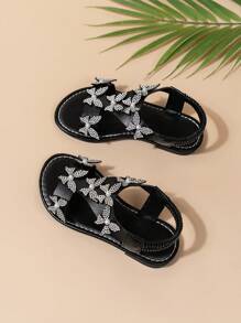 A Pair Of Beautiful, Stylish, Children's Sandals, Butterfly, Pearl Sandals, Elastic Sandals, 2025 New Children's Fashion Sandals, Soft Sole, Fit, Slippers, Suitable Sandals For Children And Children - Black - View 2