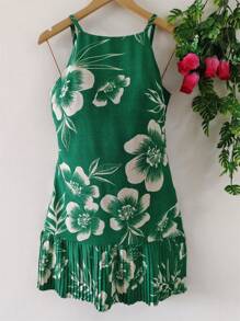 Women's Floral Dress - Màu xanh lá cây đậm - Xem 1