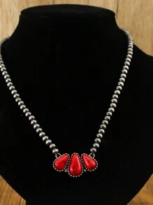 1pc Simple Women's Beaded Necklace In Bohemian Turquoise And Navajo Pearl Styles, Featuring A Vintage Western Style Droplet Shaped Pendant Necklace. It Is A Fashionable Jewelry For Women, Suitable For Daily Wear Or Holiday Gift Giving - N-77 - View 8
