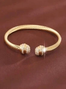 Elegant Open Cable Rope Bracelet With Sparkling Zirconia - Hypoallergenic Copper, Nickel-Free, Comfort Fit For Casual Attire & Gifting