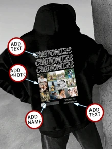 Customized Personalized Men's Autumn & Winter Hoodies Casual Thin Velvet Round-Neck Loose Hooded Sweatshirt With Pattern Design - Add Your Own Images (Family Photo/Selfie/Pet Photo/Friend Photo/Lover Photo/Girlfriend Photo) And Your Text To Design Your Personalized Printed Hoodies ﻿