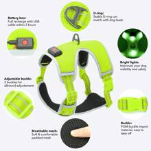 Light Up LED Dog Harness, No Pull LED Dog Harness Rechargeable LED Dog Vest Glow In The Dark Lighted Dog Walking & Camping Harness For Small Medium Large Dogs