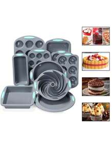 1 pieza Molde de silicona gris para pastel de gasa rectangular redondo resistente a altas temperaturas Bandeja de horneado Juego de moldes para pan tostado y donas - Gris - Ver 2