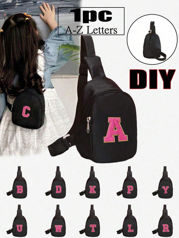 1pc Boys And Girls Nylon Zipper Fashion Letter Pattern Mini Chest Bag Casual Bag For Daily Use(DIY Alphabet Stickers)