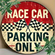 1 件复古赛车铁质标志 - 圆形金属“仅供赛车停车”装饰牌匾 - 非常适合男孩房间、男人窝、车库墙壁装饰 - 直径 20 厘米复古赛车主题配件、家居装饰、房间装饰、墙壁装饰 - 彩色 - 查看 7