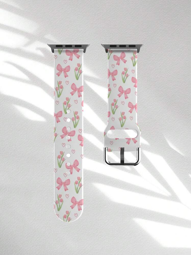 Fashionable Silicone Replacement Bands Compatible With Apple Watch 38mm 40mm 41mm 45mm 44mm 42mm 49mm, Romantic Valentine's Day Designs Include Bowknot, Cherry, Heart, Feather, Envelope, Cake Patterns, Waterproof, Sweat-Resistant, Hidden Clasp Design, Soft, Elastic, Breathable Compatible With Apple Watch Ultra SE/Series 9/8/7/6/5/4/3/2/1 Smartwatch Accessories - Color - View 8