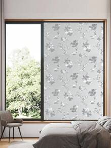 1卷复古花卉图案窗户隐私膜，3D磨砂花卉静电吸附膜，无粘性可重复使用，适用于家庭、厨房、客厅（17.53*118英寸）