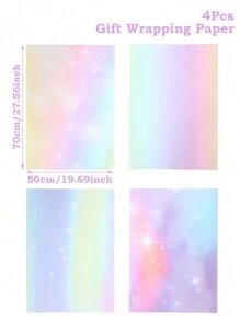 4 pièces/rouleau Papier cadeau arc-en-ciel, papier cadeau arc-en-ciel pour mariage, anniversaire et décoration de fête, fournitures de fête d'anniversaire et de mariage, fournitures de bouquet de fleurs, emballage cadeau, convient pour l'emballage floral DIY, anniversaires, remises de diplômes, Saint-Valentin