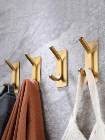 1 件粘性挂钩，毛巾钩衣帽钩，不锈钢拉丝墙钩，用于在浴室和卧室悬挂浴袍海绵，挂钩配件，辅助挂钩，重型挂钩。用于悬挂外套、衣服、植物、园艺工具